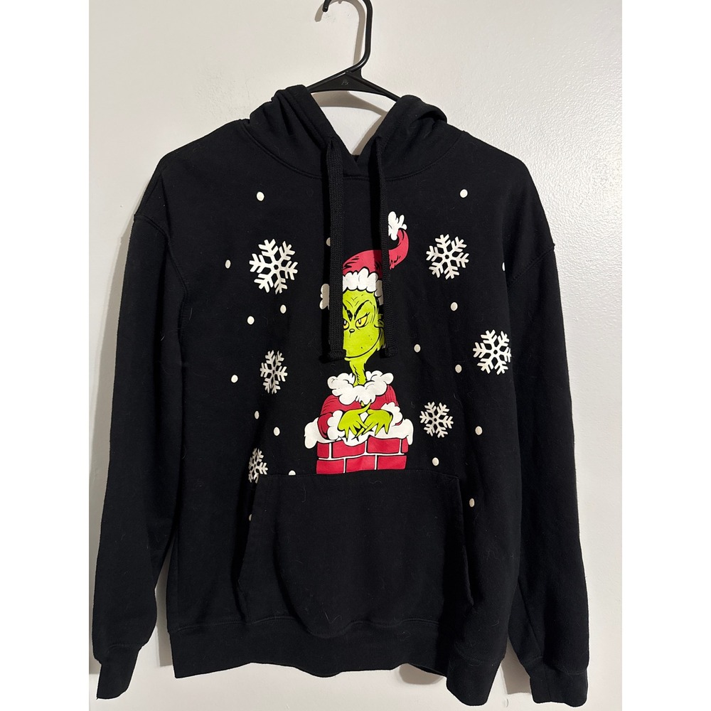 The Grinch Dr Seuss Kids Black Christmas Hoodie Sweatshirt L 11-13 RN 117508